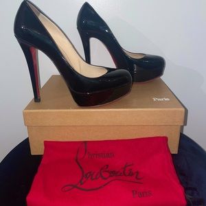Christian Louboutin Bianca 140 Black Patent Calf Platform Pumps Eur 38